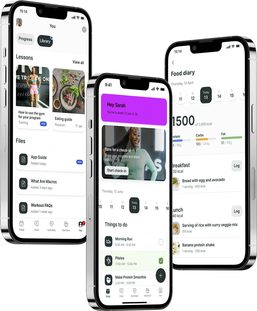 A mockup of the coaching app showcasing the features.